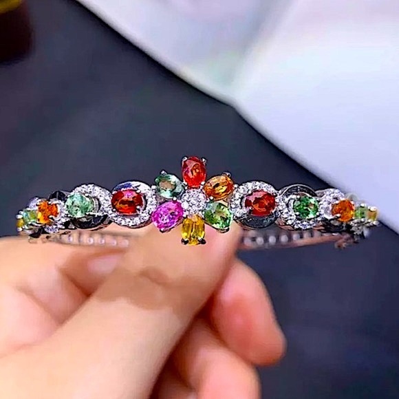Multicolor Cubic Zirconia Bangle Bracelet - Picture 3 of 4